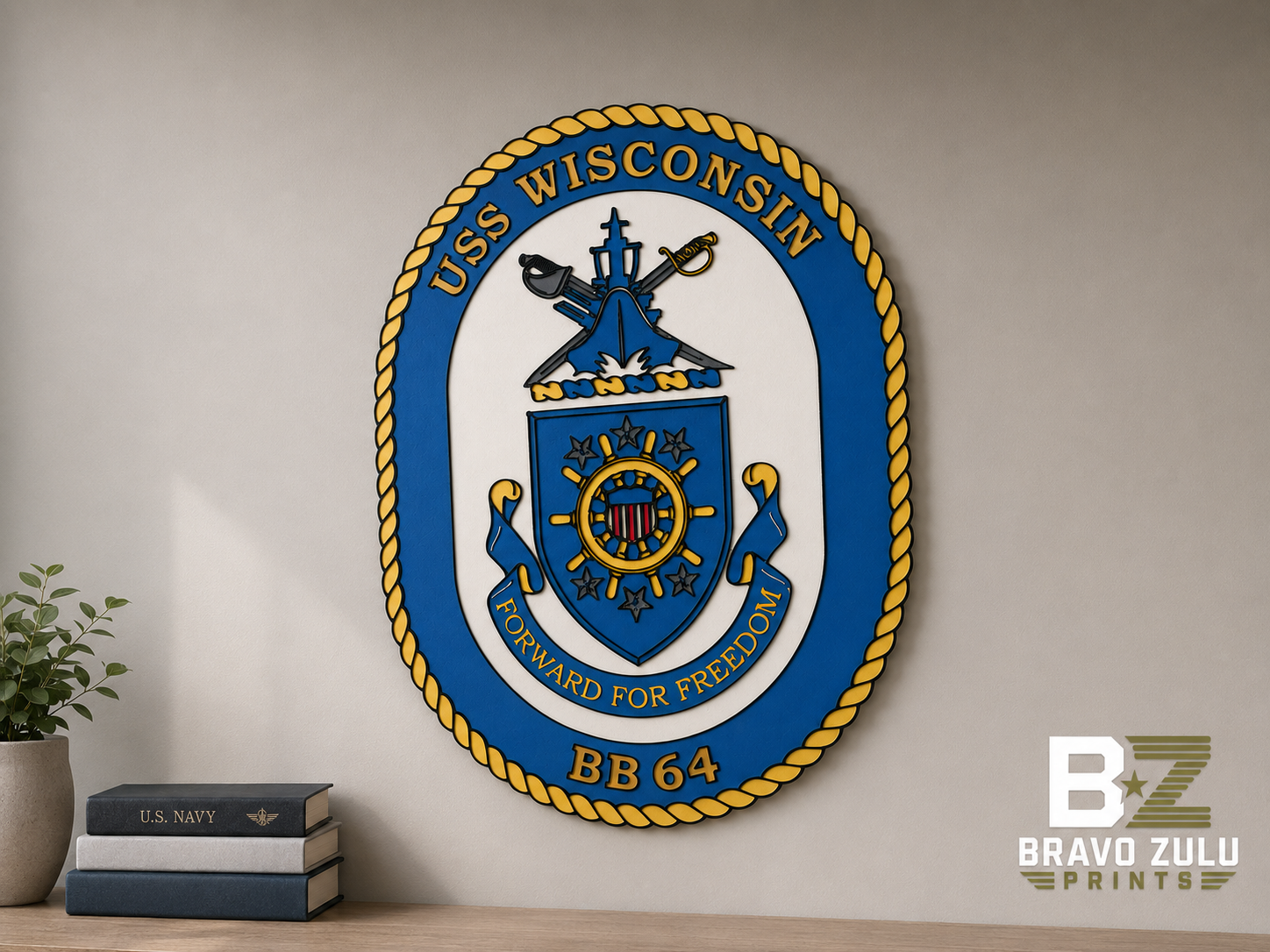 USS Wisconsin (BB-64) Unit Logo Plaque | 3D Printed
